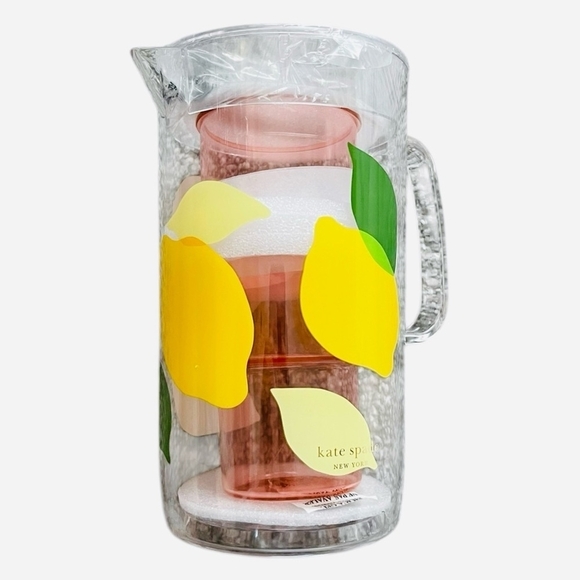 Acrylic PITCHER & Cups Set KATE SPADE Lemon Water Pitcher Lightweight Summer Set - Picture 2 of 4